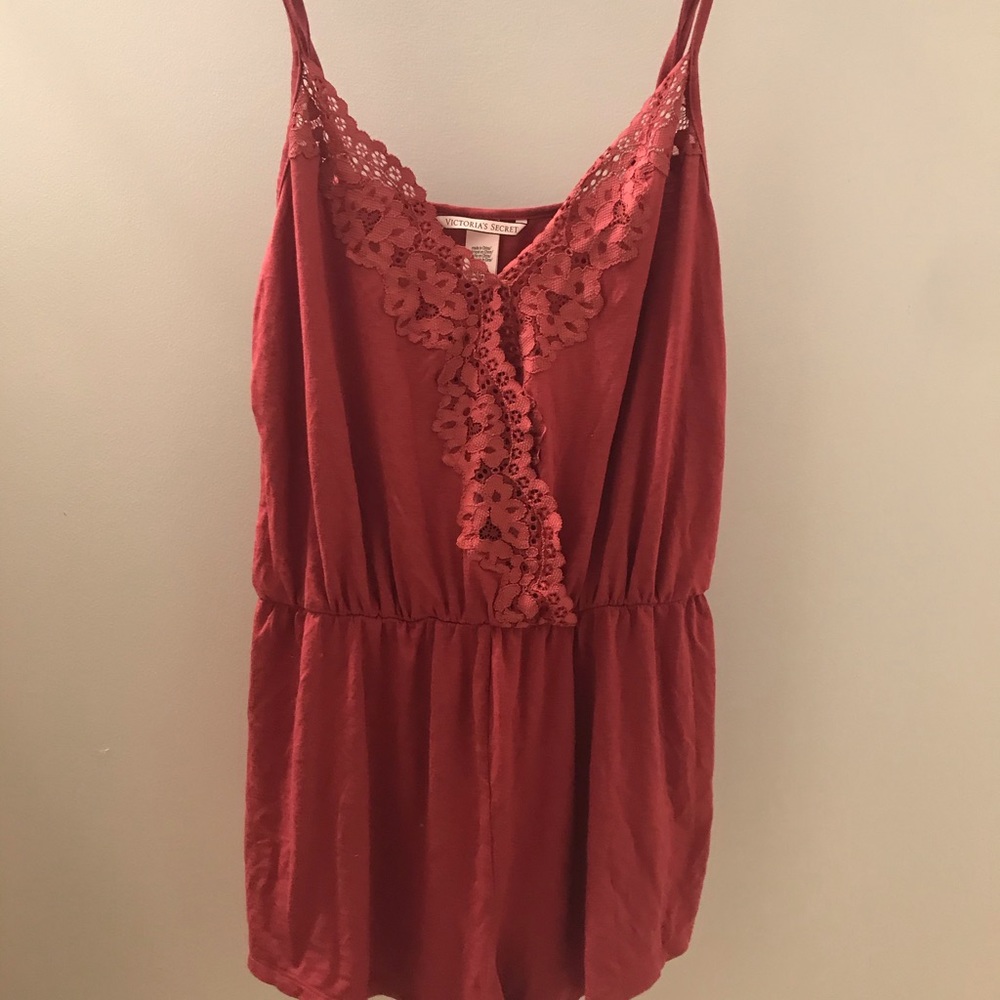 Victoria’s Secret Red Romper with Lace Trim